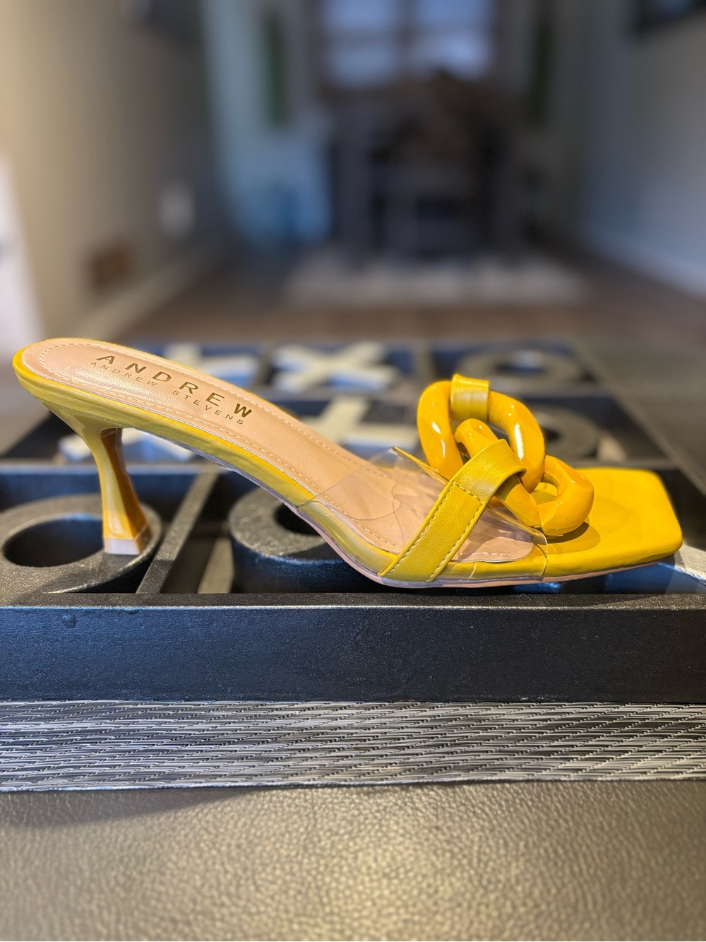 Mustard Yellow Chain-Link Slide Heel